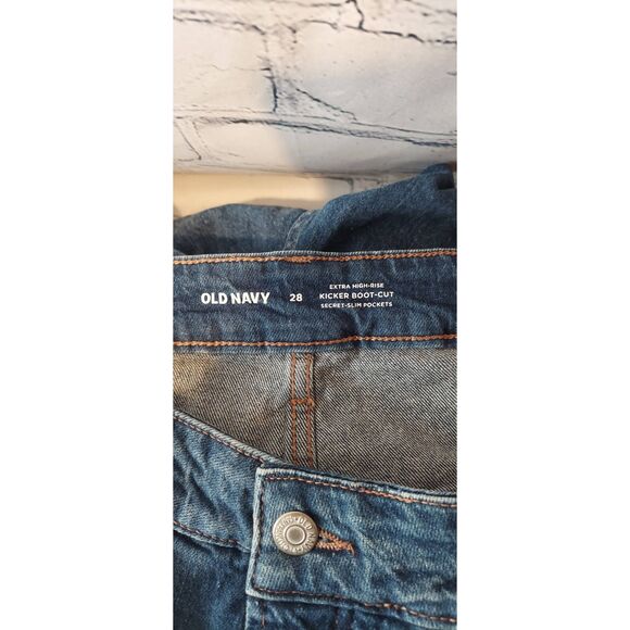 Old Navy Kicker Women Plus 28 Button Fly Jean Blue Boot Cut Extra High Rise NWT - Picture 8 of 9